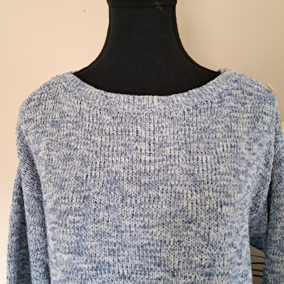 Chaps Sweater Loose Knit Top Women's Medium Blue White Marled Sweater - Picture 6 of 11